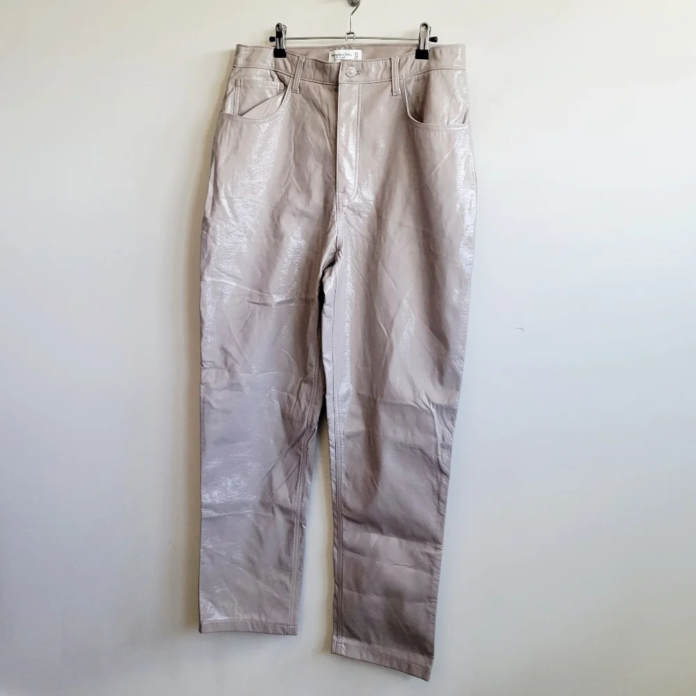 Abercrombie & Fitch‎ Curve Love Vegan Leather 90s Straight Pant In Taupe